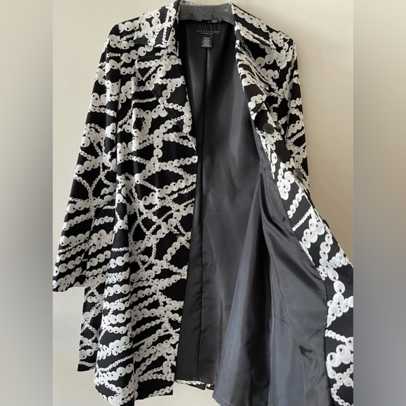 Women Midi Belted Black and White Trench Coat Jacket Blazer - Picture 7 of 14